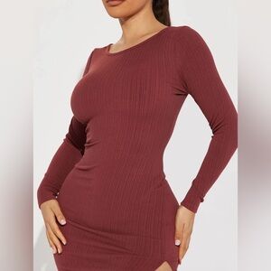Ribbed Long Sleeve Dress in “Coco”